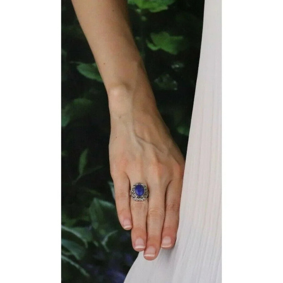 Sterling Silver Lapis Lazuli and Marcasite Ring Size 6 - Picture 2 of 7